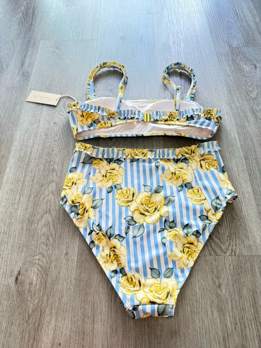 hutch siggi blue & yellow floral stripe high waist bikini swimwear set small NEW - Picture 3 of 7